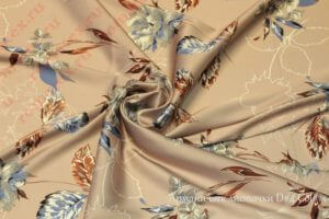 Ткань для халатов Армани шелк «Цветы» цвет персиковый
